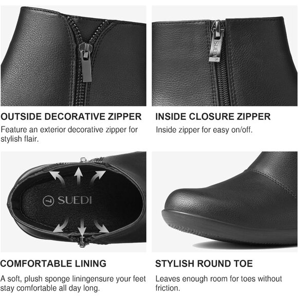 Suedi Size 10 Ankle Boots Short Black Synthetic Leather Side Zipper Closure - Picture 3 of 10